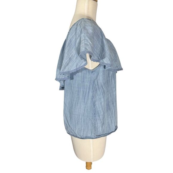 Taylor & Sage Chambray Ruffled One Shoulder Sleeveless Blouse Top Sz M - Picture 5 of 6